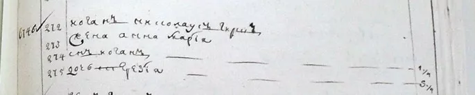 Entry from the Oranienbaum passenger list recording the arrival in Russia of Johann Nikolaus Blehm and his family.